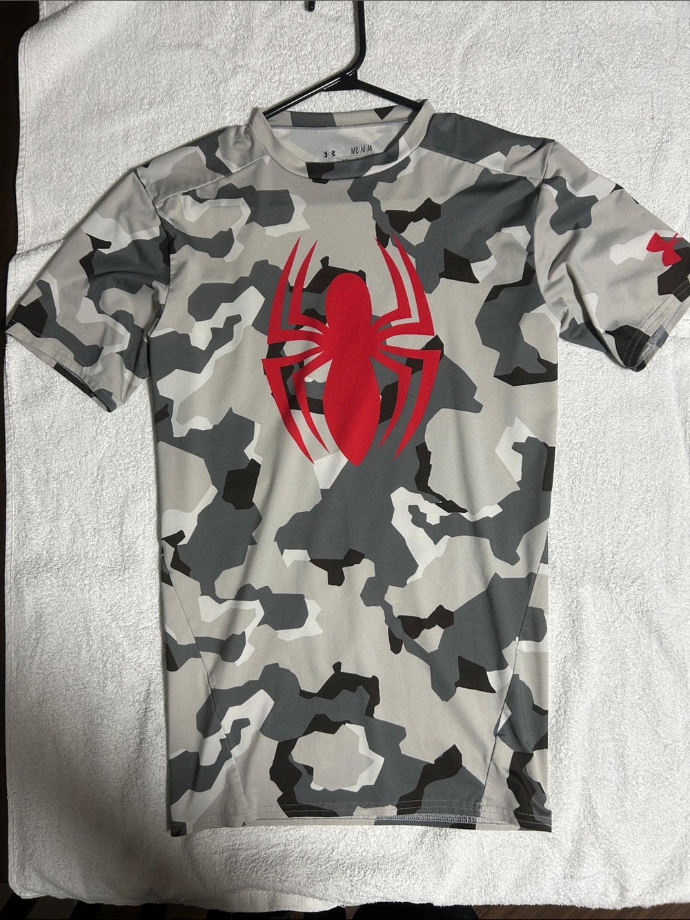 Under Armour Men's Gray Camo Shirt with Red Spider Logo